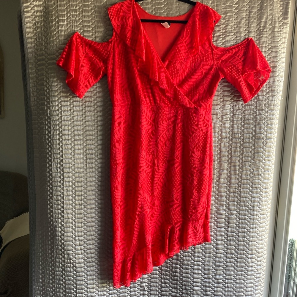 Vibrant Red Cold Shoulder Dress